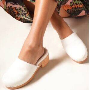 Charlotte Stone Martino Shearling Clogs Platform Latte Leather Size 10